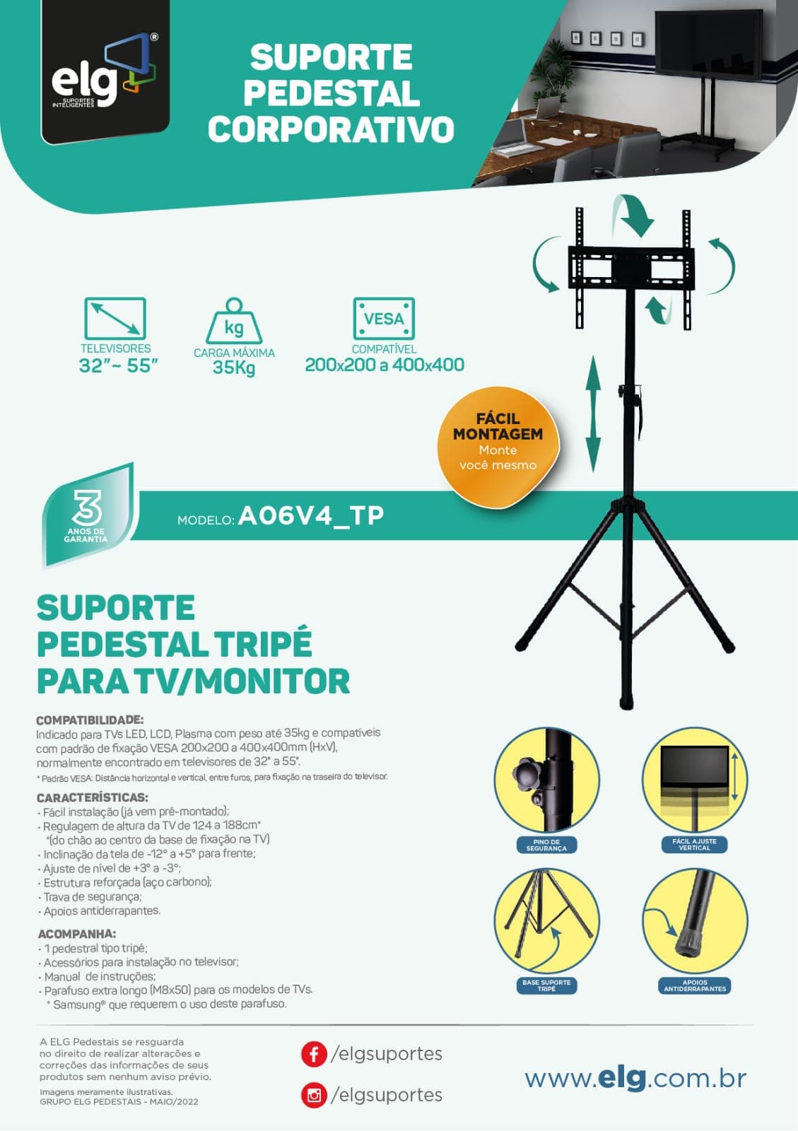 Suporte pedestal para TV de 32 a 55 polegadas